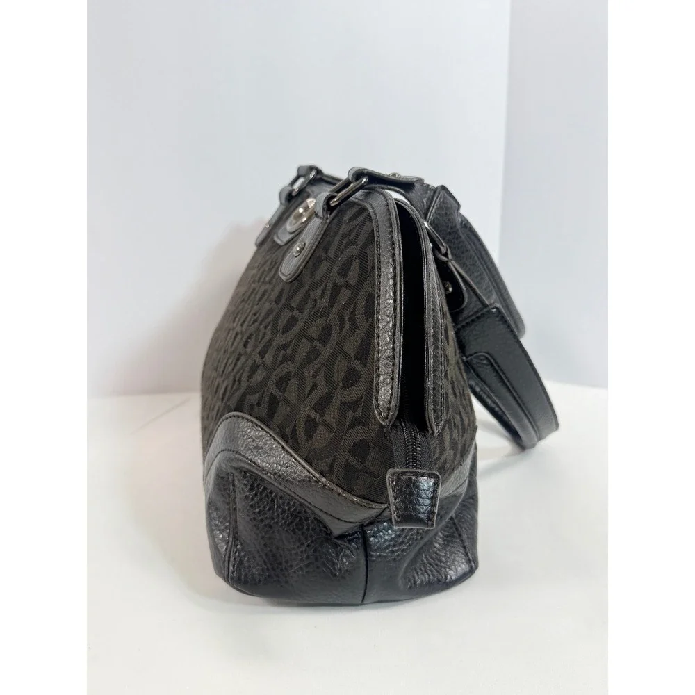 Etienne Aigner Black Signature Jacquard Leather Trim Dome Satchel Shoulder Bag